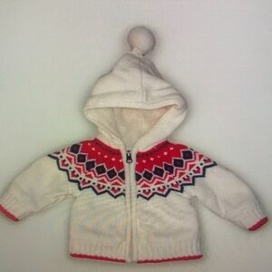 Kids Cream and Red Hooded Nordic Zip Jacket